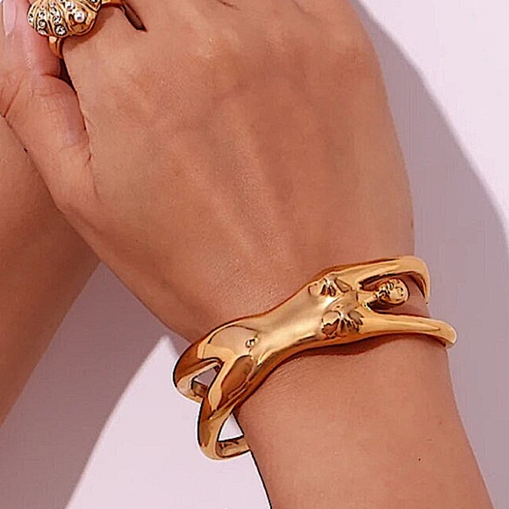 Stainless Steel Gold Body Figure Bangle Bracelet Statement Tarnish Free - Picture 5 of 14